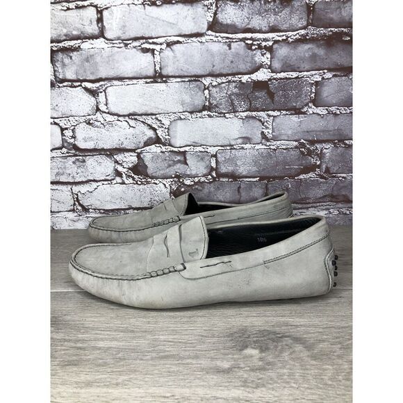 Tods Gray Suede Leather Penny Gommino Driving Loafers Shoes Men Sz 10.5M US/44EU - Picture 1 of 16